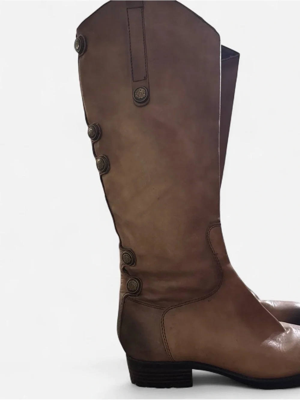 Arturo Chiang Tall Button-Trim Brown Leather Knee - High Riding Boots